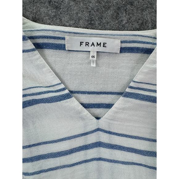 Frame Women's S Blue/ White‎ Striped Cotton Gauze Boho Fringe Cover up Dress - Picture 7 of 8